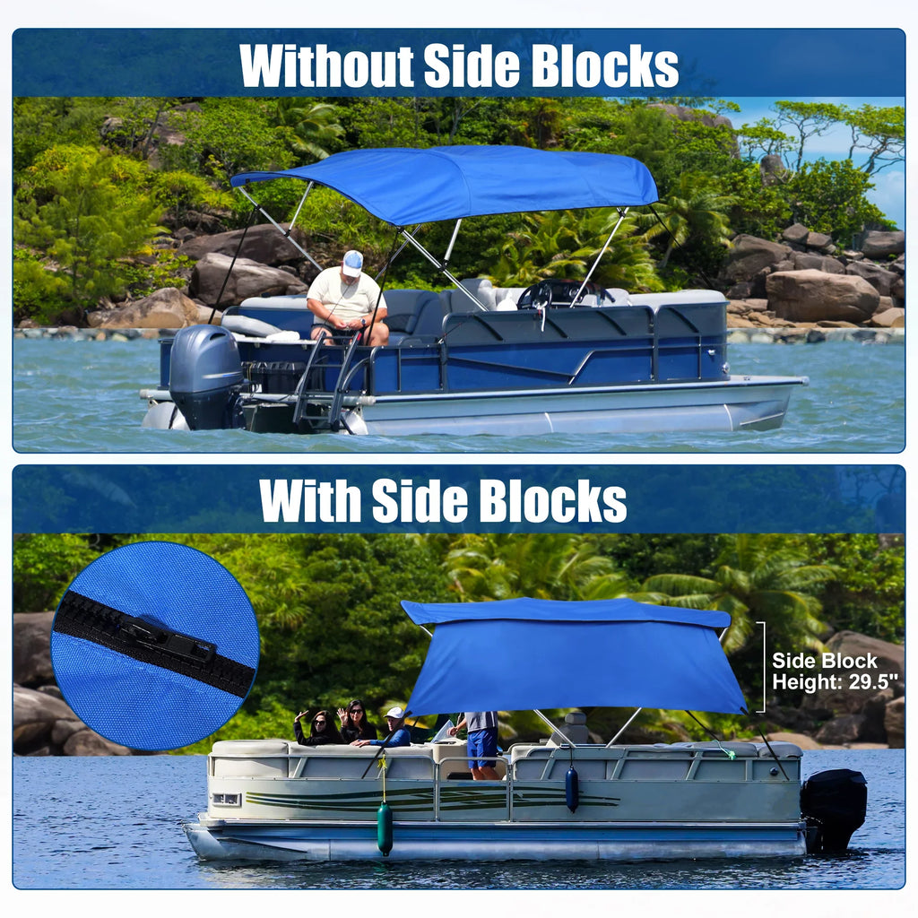 4Bow With Blue Top Bimini Unique Side Detachable Canvas Bargains 8'Lx54"Hx67"-72"W Blocks