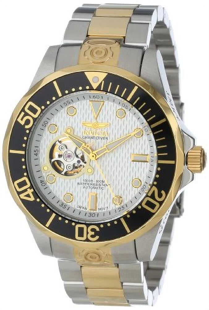 Two Automatic Tone Stainless Watch Textured Invicta Dial 13704 Steel Grand Men's White Diver