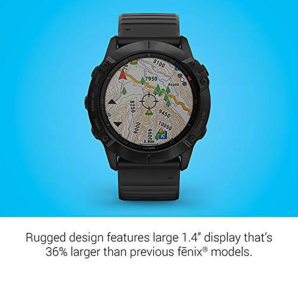 Features Fenix Multisport 6X GPS Garmin Watch, Grade-Adjusted and 010-02157-00 Pulse Pace Pro, Mapping, Sensors, Black Music, Ox Guidance Premium