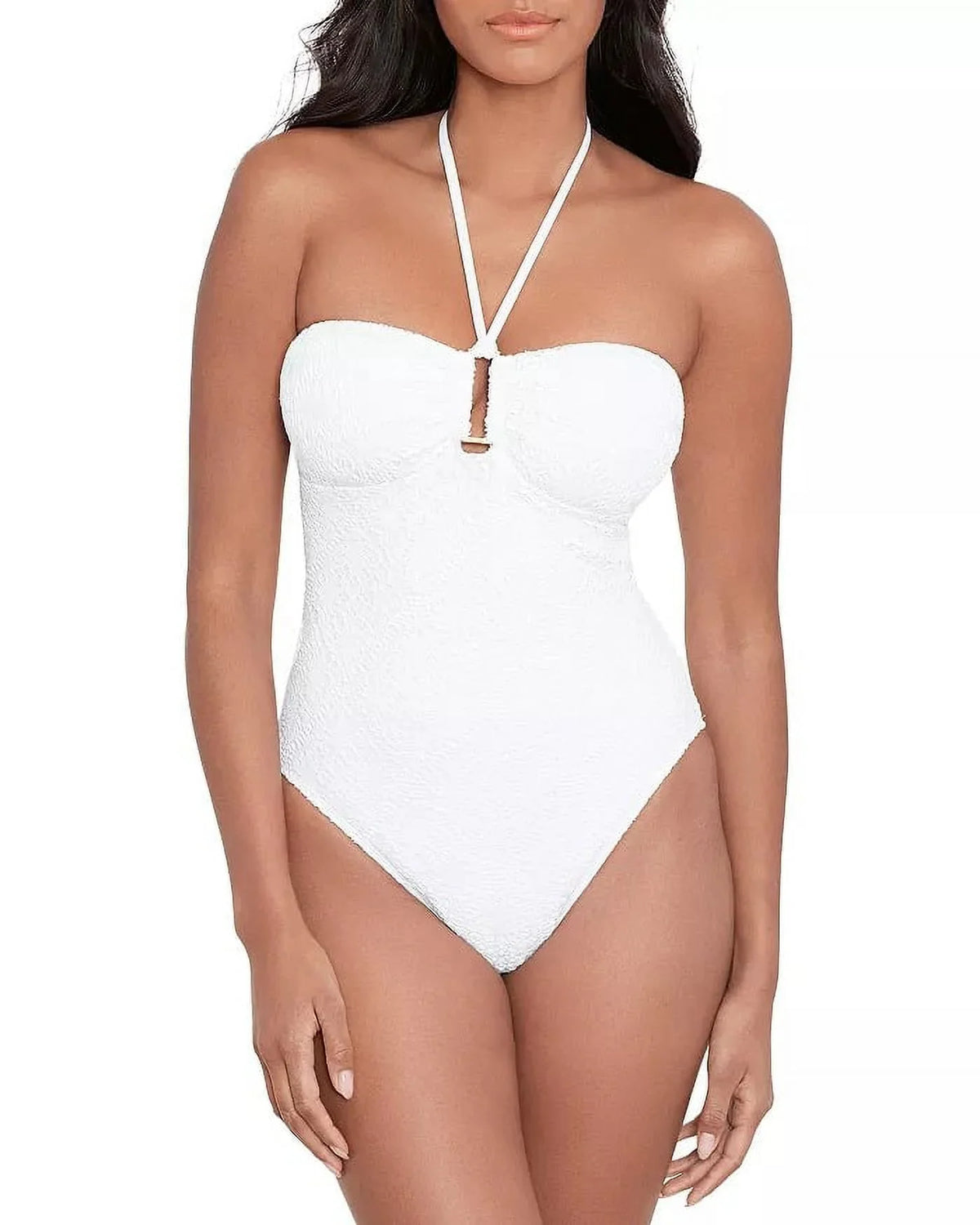 Size White One-Piece Bandeau Crochet LAUREN 4 Ralph Womens Ring Lauren