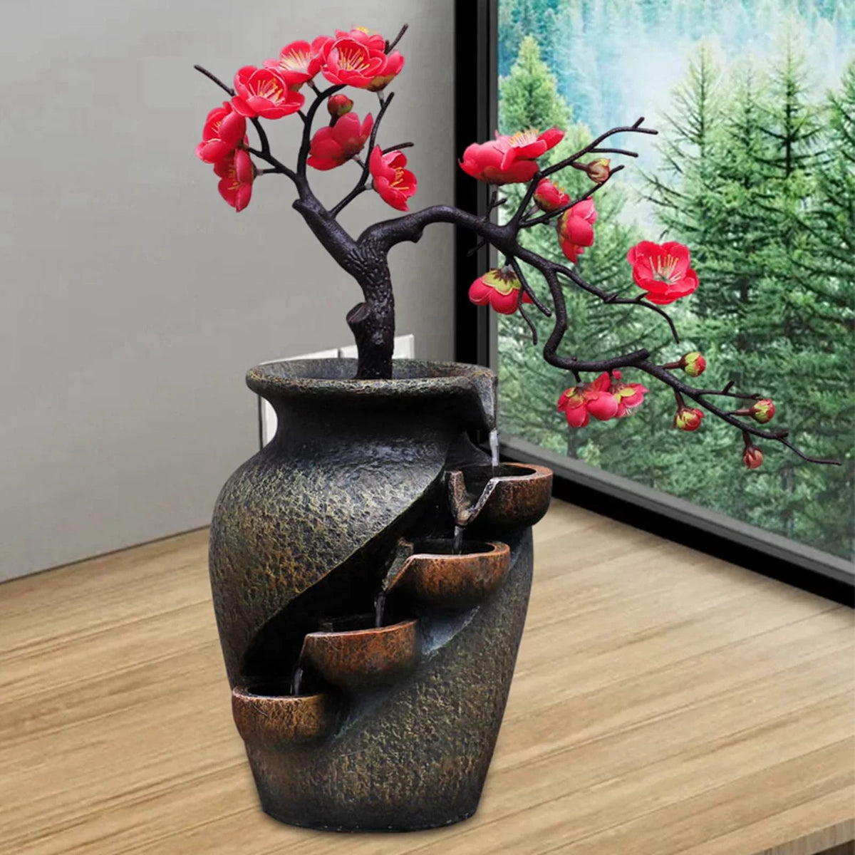 Fountains Gifts Living Soothing Relaxation VaseThree-dimensional Fountain for Vase Shui Creative Water Flower Feng Decor Craft Simulation room Office Waterfall Tabletop Garden Desk