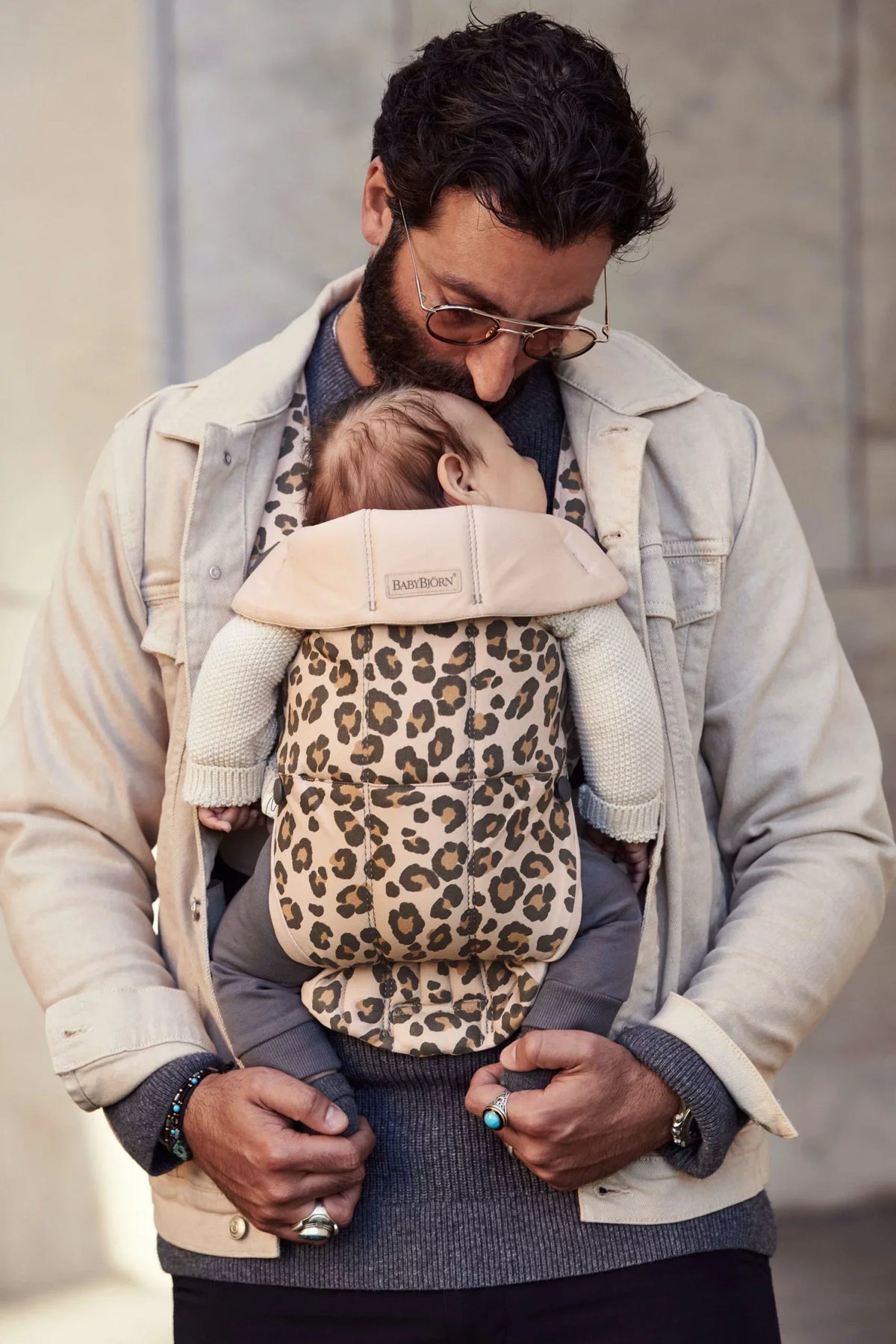 Carrier Baby BabyBjorn Mini, Cotton, Beige/Leopard